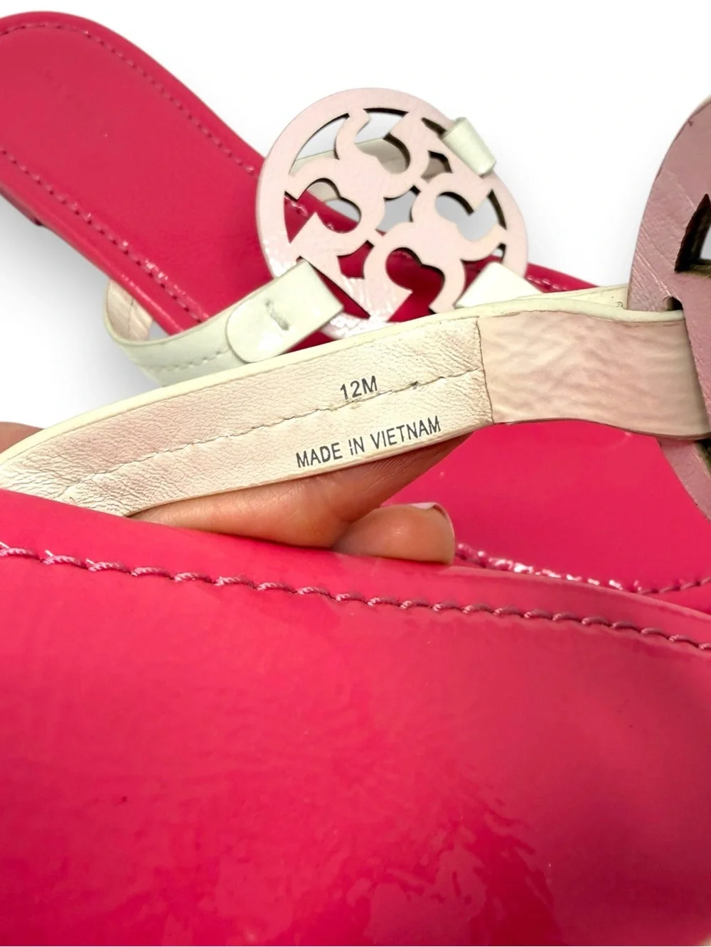 Tory Burch Strawberries ‘n Cream Patent Leather Miller Sandal Pink 12 Women’s